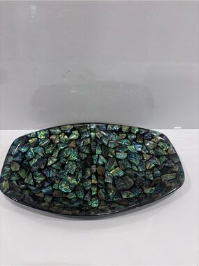 Vintage genuine New Zealand Paua shell mosaic serving dish platter by Fiorland